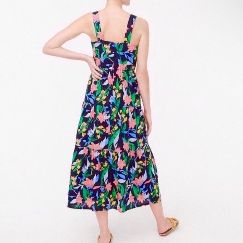 J.CREW Imogine Floral Tiered Dress Midi Maxi Blue Pink Green Yellow Pockets Long - Picture 5 of 9